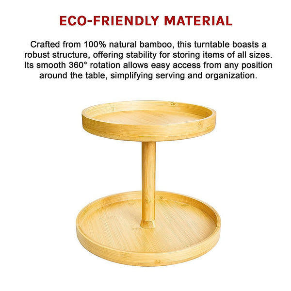 2 Tier Bamboo Lazy Susan Turntable Organizer For Kitchen Counter Cabinet Racks & Holders