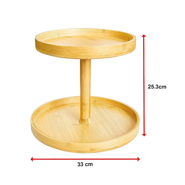 2 Tier Bamboo Lazy Susan Turntable Organizer For Kitchen Counter Cabinet Racks & Holders