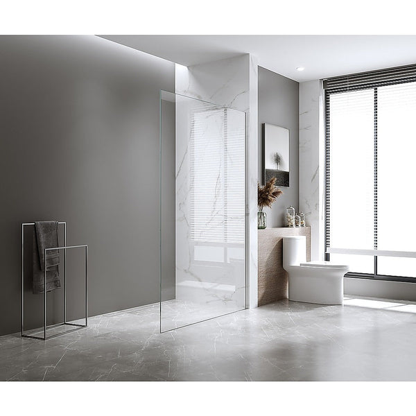 Della Francesca 100X200cm Single Shower Glass Screen With Gunmetal Wall Channel & Square Pole Shower Enclosures