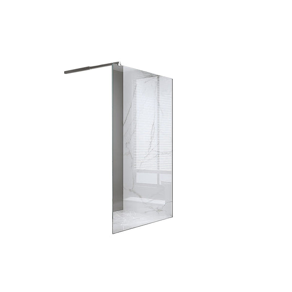 Della Francesca 100X210cm Single Shower Glass Screen With Black Wall Channel & Square Pole Shower Enclosures