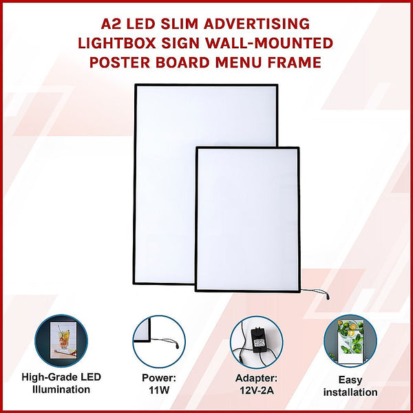 Randy & Travis Machinery A2 Led Slim Advertising Lightbox Sign Wall Mounted Poster Board Menu Frame Restaurant Signs