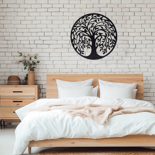 Randy & Travis Machinery French Rustic 60Cm Tree Of Life Birds Round Metal Wall Garden Art Sculpture Sculptures & Figurines