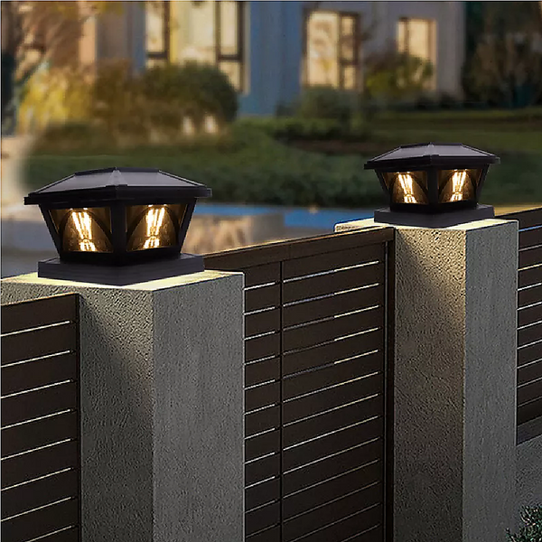 2 Pack Outdoor Flame Light Solar Post Deck Fence Cap Landscape & Walkway Lights