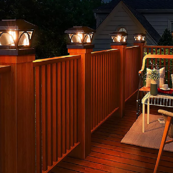 2 Pack Outdoor Flame Light Solar Post Deck Fence Cap Landscape & Walkway Lights