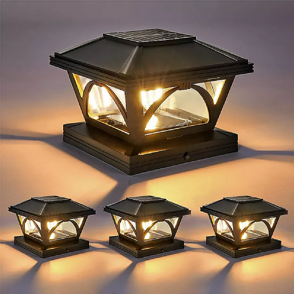 2 Pack Outdoor Flame Light Solar Post Deck Fence Cap Landscape & Walkway Lights