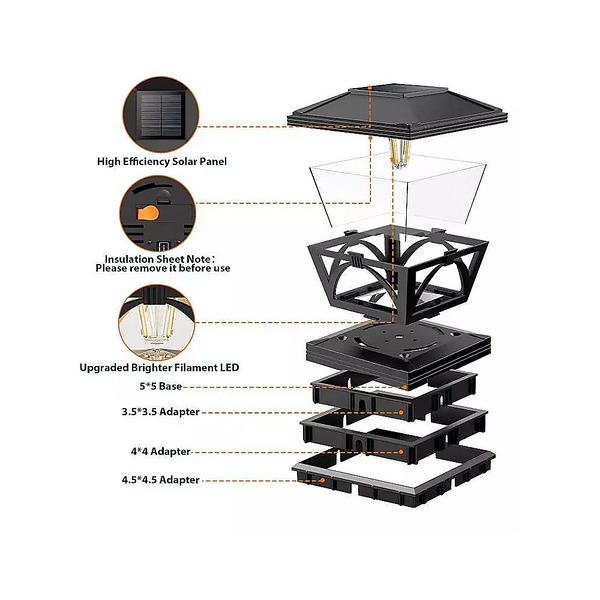 2 Pack Outdoor Flame Light Solar Post Deck Fence Cap Landscape & Walkway Lights