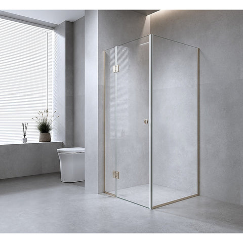 100X80cm Corner Frameless Shower Screen With Chrome Channel And Brass Hinges Round Handle Shower Doors