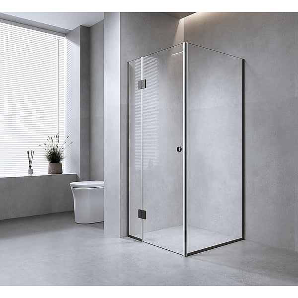 100X80cm Corner Frameless Shower Screen With Chrome Channel And Brass Hinges Round Handle Shower Doors