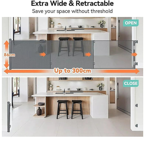 Retractable Little One Safety Fence Pet Stair Gate Barrier For Kids Dog Cat 3M Safety Gates