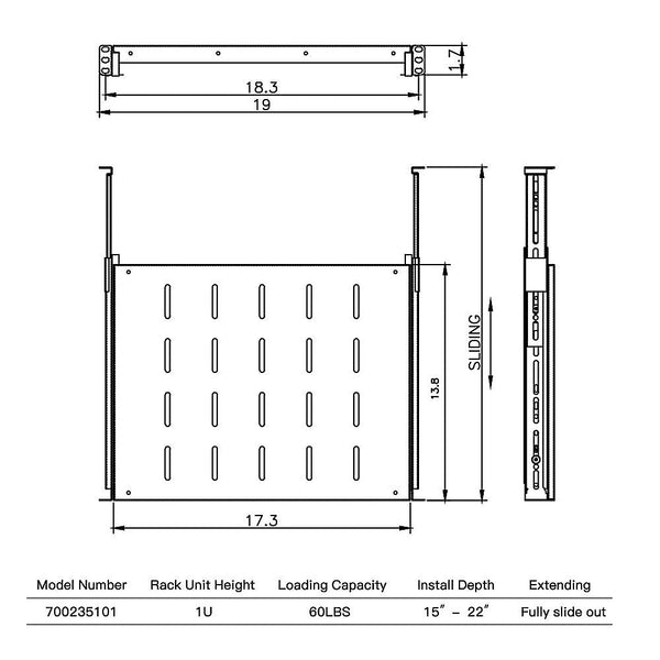 Sliding Rack Server Shelf For 1U 19" 4 Post Mount Adjustable 15" 22" Rackmount Cabinets & Frames
