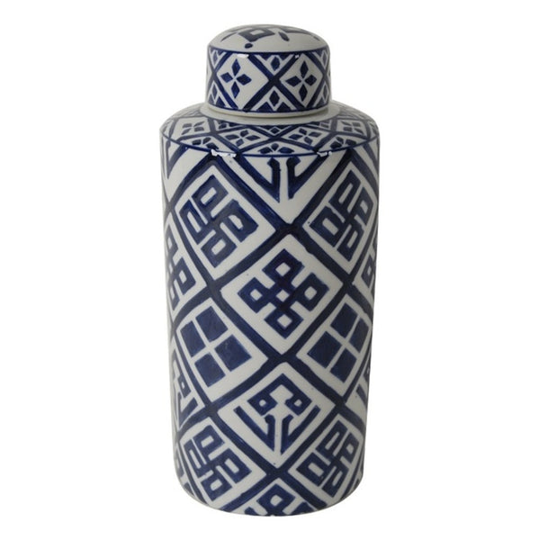 Valora Blue & White Cylinder Jar 35Cm Canisters & Jars