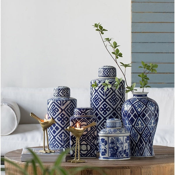 Valora Blue & White Cylinder Jar 35Cm Canisters & Jars