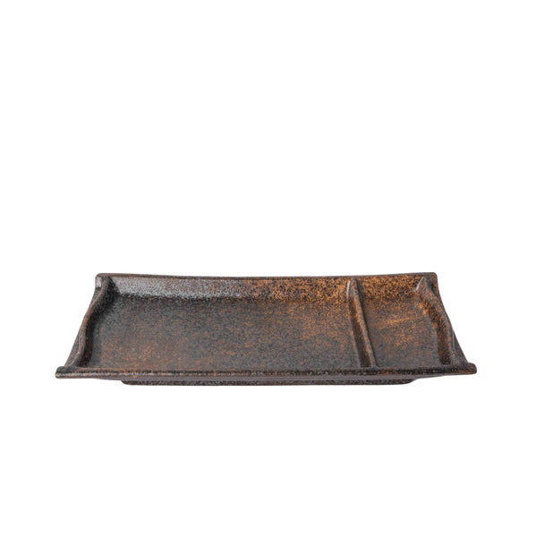 Sushi Plate Inbuilt Sauce Dish 21Cm Mottled Earth Glaze Plates