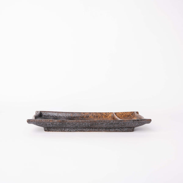 Sushi Plate Inbuilt Sauce Dish 21Cm Mottled Earth Glaze Plates