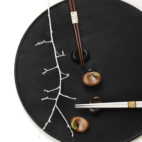 Chopstick Rest Pebble Brown With Green Splash Chopsticks