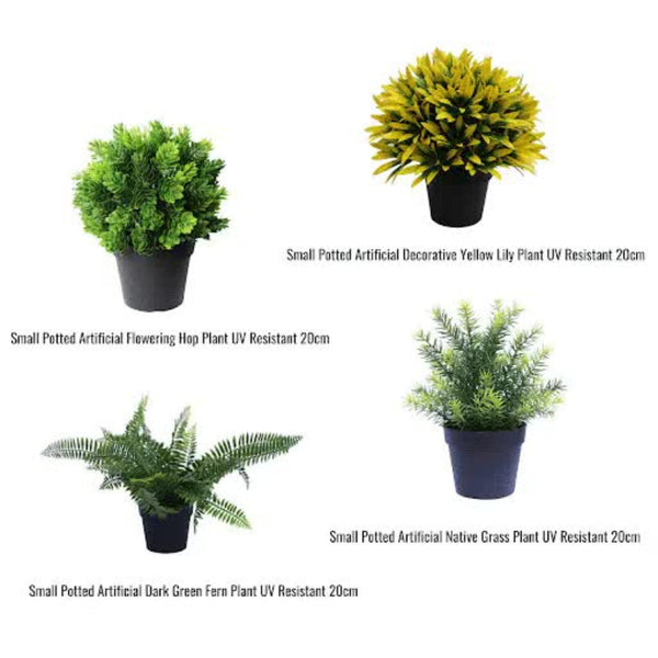 Uv Treated 20Cm Artificial Potted Plants Bundle Of 4 Artificial Plants
