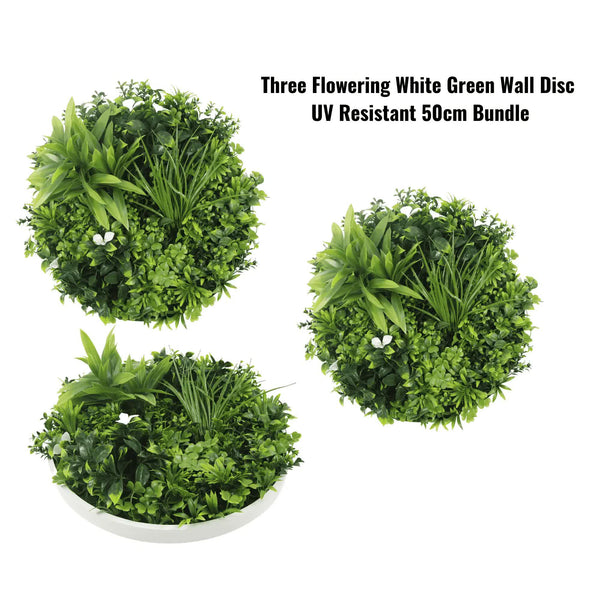Two 50Cm And One 75Cm Flowering White Disc Bundle Artificial Plants