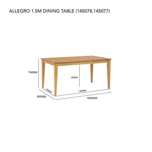 Allergo Dining Table 150Cm Timber Dining Table Natural Dining Tables