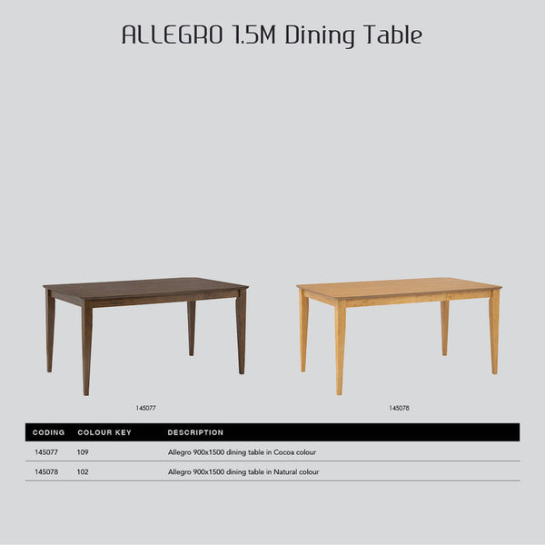 Allergo Dining Table 150Cm Timber Dining Table Natural Dining Tables