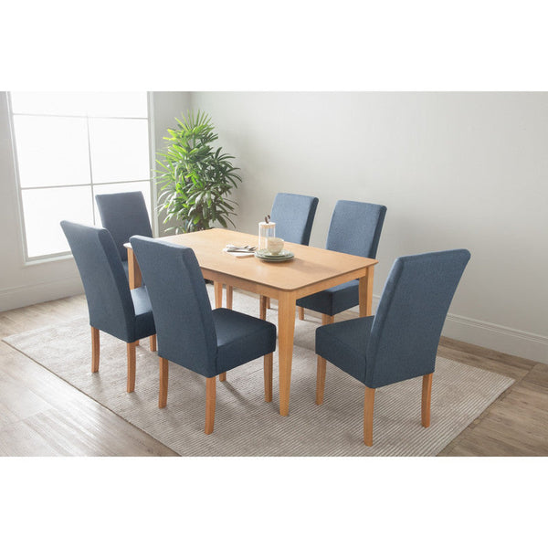 Mesi Dining Chair X2 Natural Colour Legs Blue Colour Challis Fabric Upholstery Dining Chairs