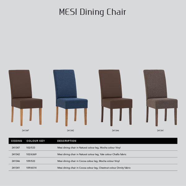 Mesi Dining Chair X2 Natural Colour Legs Blue Colour Challis Fabric Upholstery Dining Chairs