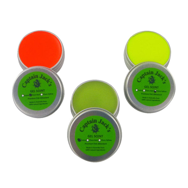 Captain Jack's 'Visibles' Gel Scent 3 Pack Lumo Blue Green Fluoro Red Yellow Baits & Lures