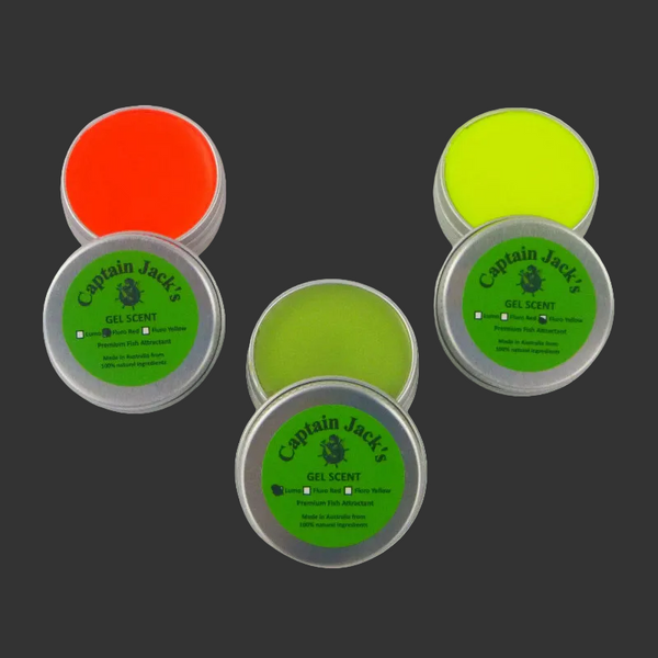 Captain Jack's 'Visibles' Gel Scent 3 Pack Lumo Blue Green Fluoro Red Yellow Baits & Lures