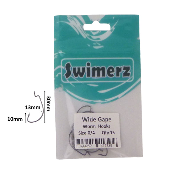 Swimerz 0/4 Wide Gape Worm Hook 15 Pack Hooks