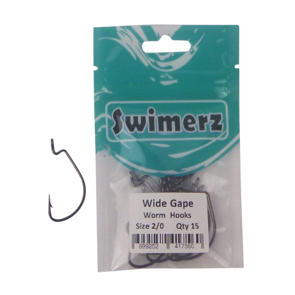 Swimerz 2/0 Wide Gape Worm Hook 15 Pack Hooks