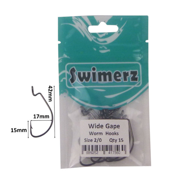 Swimerz 2/0 Wide Gape Worm Hook 15 Pack Hooks