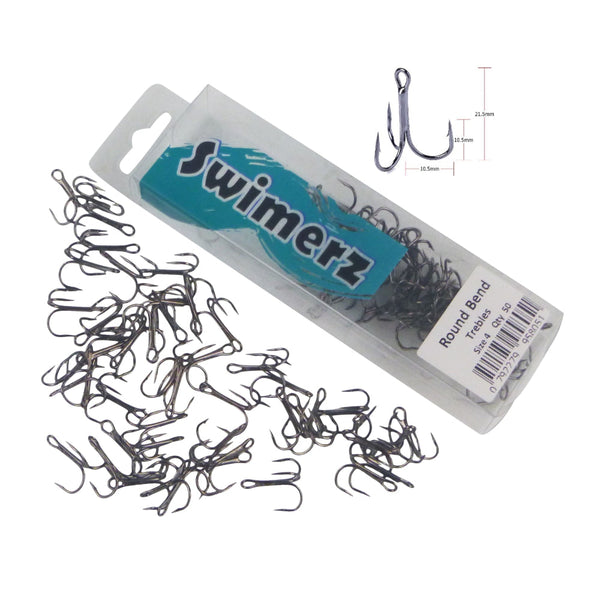 Swimerz Round Bend Trebles Size 4 50 Pack Baits & Lures