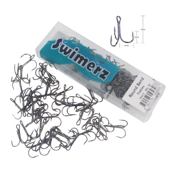 Swimerz Round Bend Trebles Size 2 50 Pack Baits & Lures