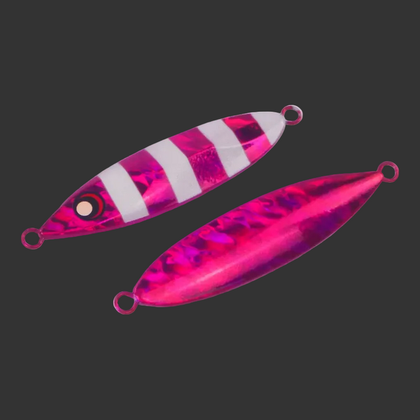 Finesse Slow Pitch Flutter Jig 60Gm Hot Pink Stripe 2 Pack Baits & Lures