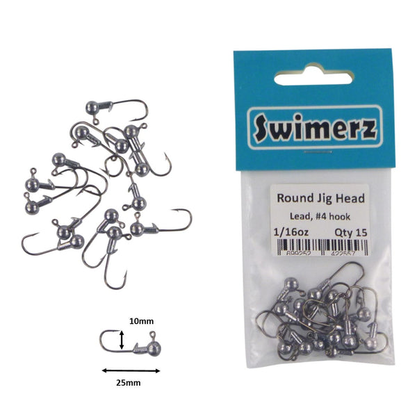 Swimerz Round Jig Head 1/16 Oz #4 Hook 15 Pack Baits & Lures