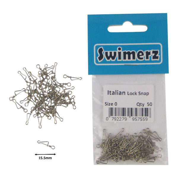 Swimerz Italian Snap Closed Eye Size 0 50 Pack Swivels & Snaps