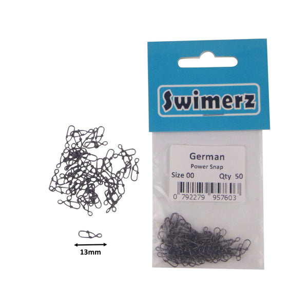 Swimerz German Power Snap Closed Eye Size 00 50 Pack Swivels & Snaps