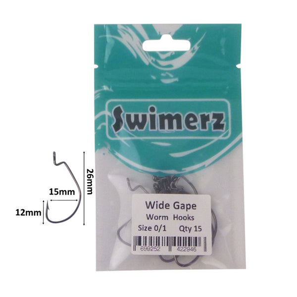 Swimerz 0/1 Wide Gape Worm Hook 15 Pack Hooks