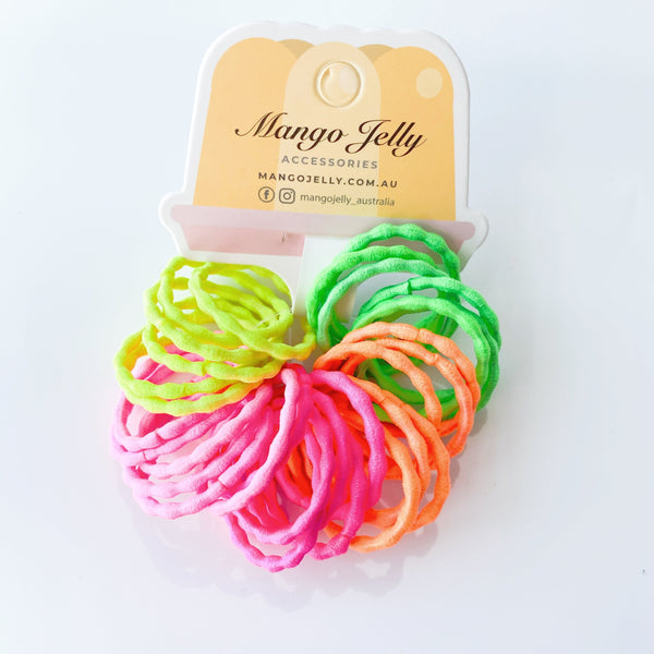 Mango Jelly Kids Hair Ties (3Cm) Silky Pop Neon Twin Pack Hair Accessories