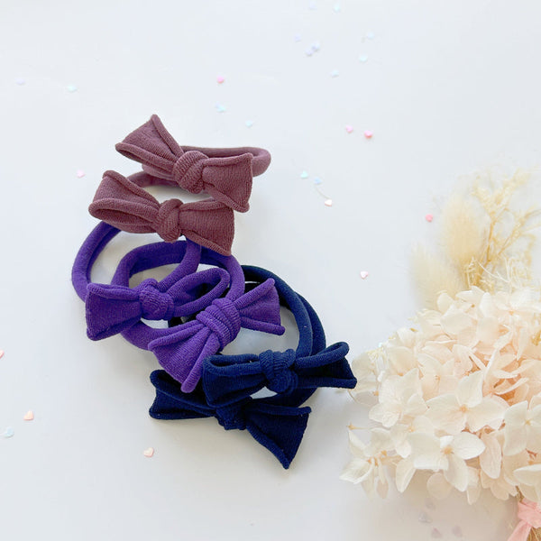 Handmade Simple Bow Metal Free Hair Ties Violet 1 Pairs Dusty Purple Hair Accessories