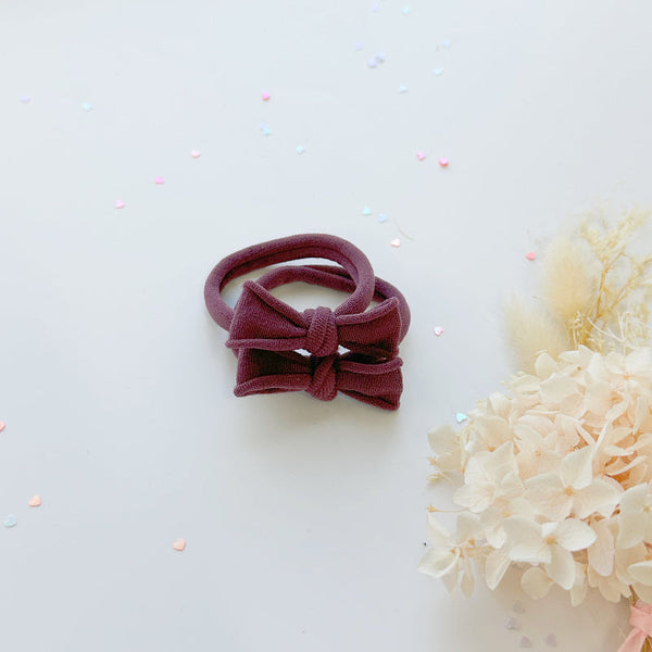 Handmade Simple Bow Metal Free Hair Ties Violet 1 Pairs Dusty Purple Hair Accessories