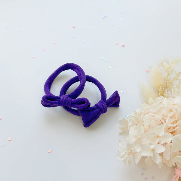 Handmade Simple Bow Metal Free Hair Ties Violet 1 Pairs Dusty Purple Hair Accessories