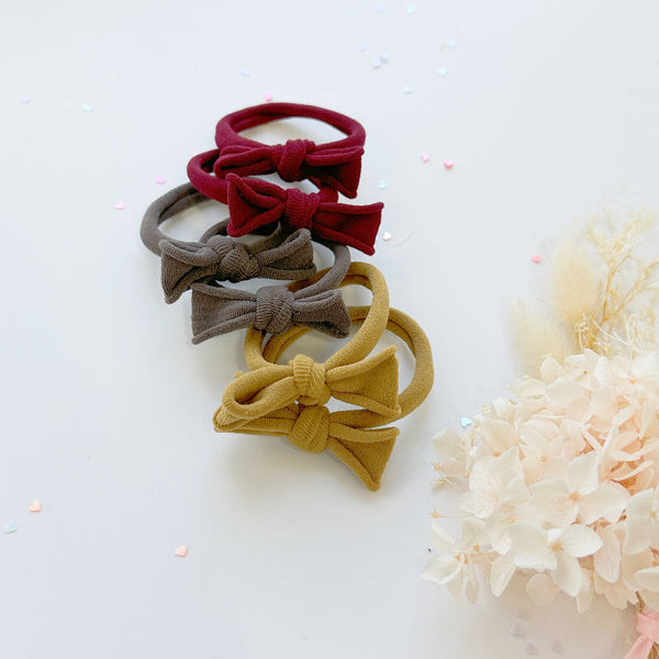 Handmade Simple Bow Metal Free Hair Ties Mustard 1 Pairs Maroon Hair Accessories