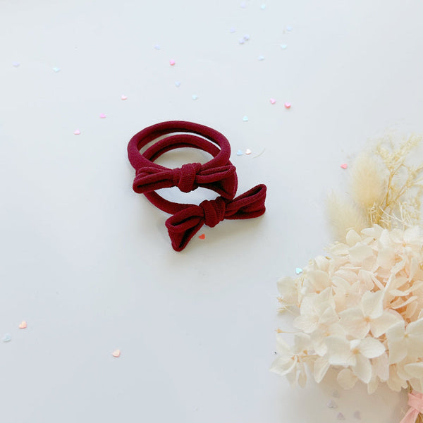 Handmade Simple Bow Metal Free Hair Ties Mustard 1 Pairs Maroon Hair Accessories
