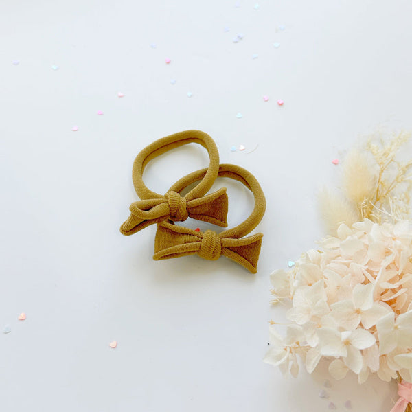 Handmade Simple Bow Metal Free Hair Ties Mustard 1 Pairs Hair Accessories
