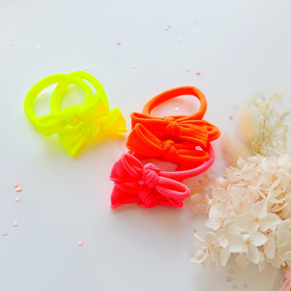 Handmade Simple Bow Metal Free Hair Ties Neon 1 Pairs Pink Hair Accessories
