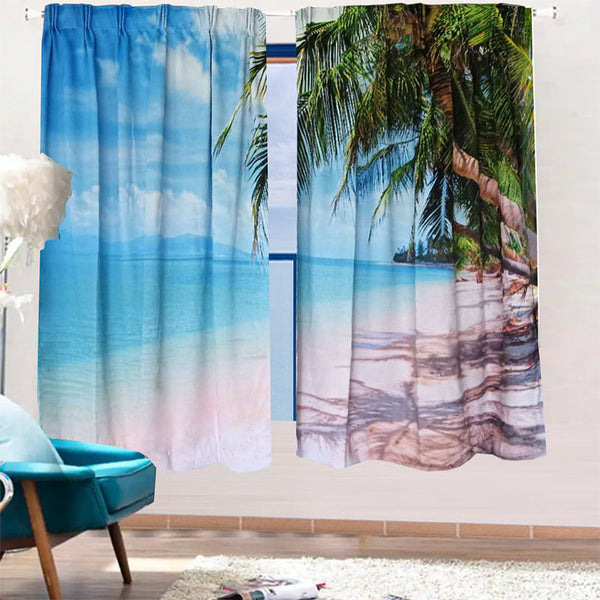 Sea View 3D Printing Blockout Curtains 2X127x160cm Pinch Pleat Fabric Seascape Curtains & Drapes