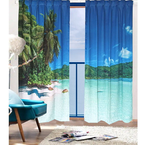 Sea View 3D Printing Blockout Curtains Pinch Pleat Fabric Seascape 260X213cm Curtains & Drapes