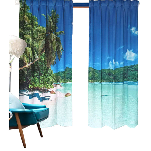 Sea View 3D Printing Blockout Curtains Pinch Pleat Fabric Seascape 260X213cm Curtains & Drapes