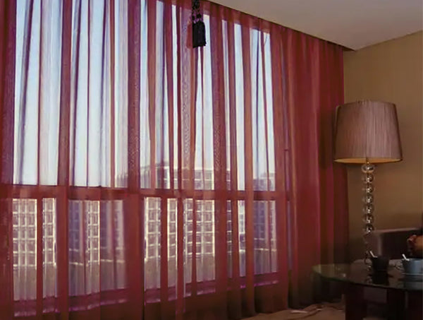 2 Long Drop Sheer Voile Curtains 592Cm Wide 270Cm Pinch Pleat + Hooks Wine Curtains & Drapes