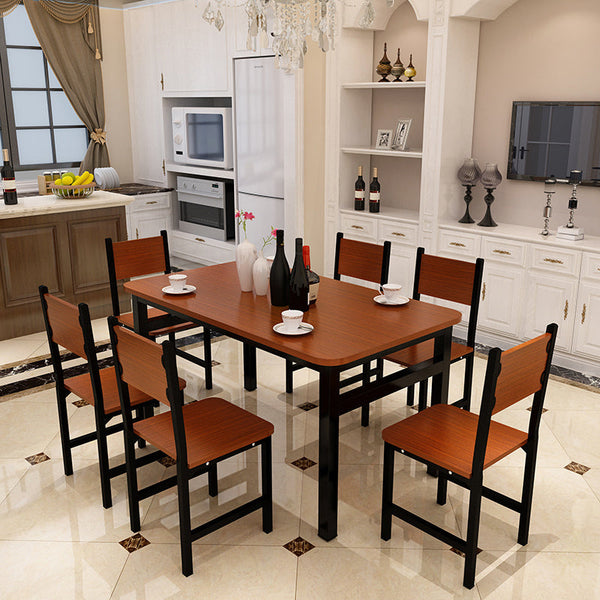 Nnecn Wood & Steel Dining Set Oak Black Dining Sets